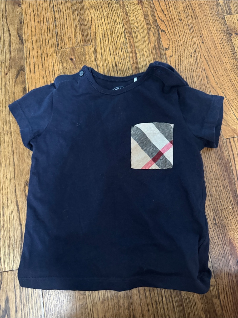 Burberry Navy Short Sleeve Tee with Icon Plaid Pocket